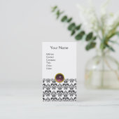 DAMASK MONOGRAM paars wit Visitekaartje (Staand voorkant)