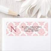 Damask Monogram Pastel Roze Return Address Etiket (Insitu)