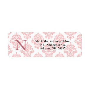 Damask Monogram Pastel Roze Return Address Etiket