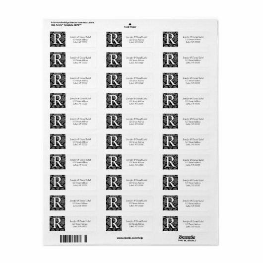 Damask Monogram R Mailing Adresetiketten Etiket (Full Sheet)