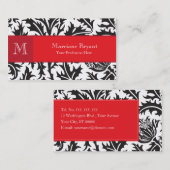 Damask Monogram Red Visitekaartje (Voorkant / Achterkant)
