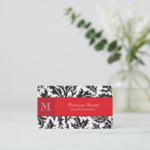 Damask Monogram Red Visitekaartje (Staand voorkant)