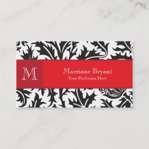 Damask Monogram Red Visitekaartje