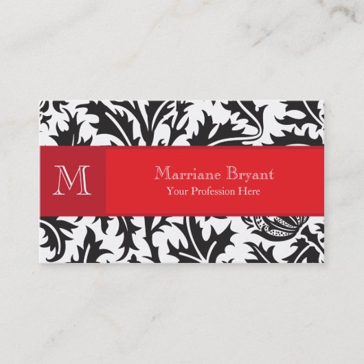 Damask Monogram Red Visitekaartje (Voorkant)