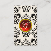 DAMASK MONOGRAM rode roodroodroze lichtroomcrème Visitekaartje (Achterkant)