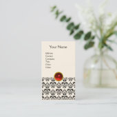 DAMASK MONOGRAM rode roodroodroze lichtroomcrème Visitekaartje (Staand voorkant)