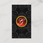 DAMASK MONOGRAM rood ruby licht zwart Visitekaartje (Achterkant)