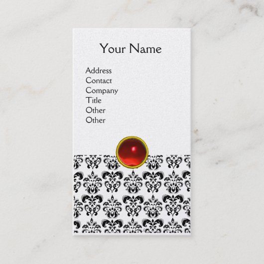 DAMASK MONOGRAM rood ruby light gold Visitekaartje (Voorkant)