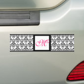 DAMASK MONOGRAM, roze fuchsie Bumpersticker (Op auto)
