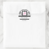 DAMASK MONOGRAM, roze fuchsie Ronde Sticker (Tas)