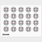 DAMASK MONOGRAM, roze fuchsie Ronde Sticker (Vel)