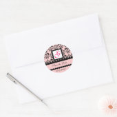 DAMASK MONOGRAM, roze fuchsie Ronde Sticker (Envelop)