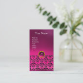 DAMASK MONOGRAM roze fuchsie Visitekaartje (Staand voorkant)