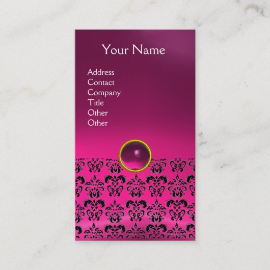 DAMASK MONOGRAM roze fuchsie Visitekaartje (Voorkant)