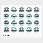 DAMASK MONOGRAM, roze fuchsienblauw Ronde Sticker (Vel)