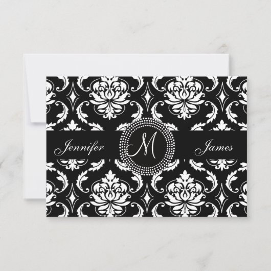 Damask Monogram RSVP-kaarten voor Square Invite RSVP Kaartje (Voorkant)