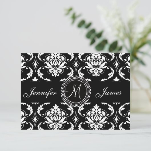 Damask Monogram RSVP-kaarten voor Square Invite RSVP Kaartje (Staand voorkant)