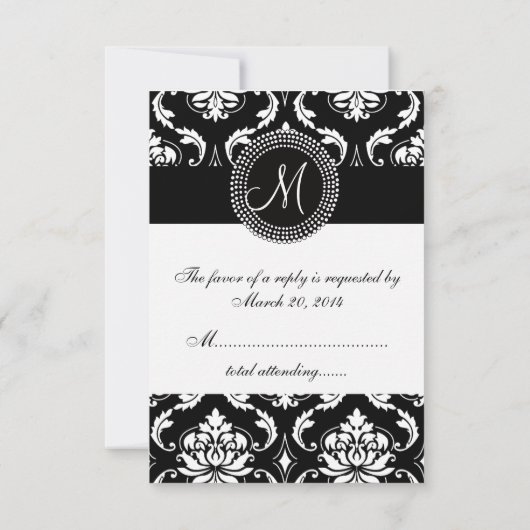 Damask Monogram RSVP-kaarten voor Square Invite RSVP Kaartje (Achterkant)