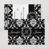 Damask Monogram RSVP-kaarten voor Square Invite RSVP Kaartje (Voorkant / Achterkant)