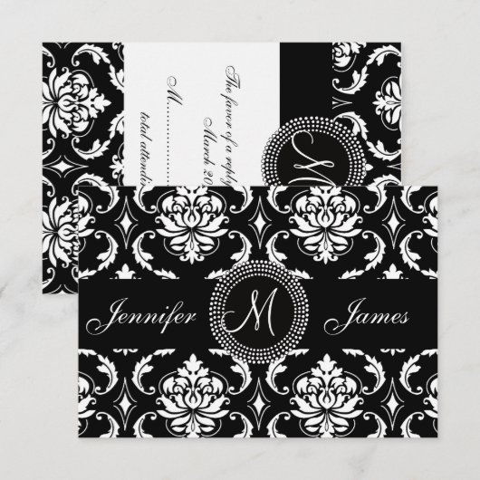 Damask Monogram RSVP-kaarten voor Square Invite RSVP Kaartje (Voorkant / Achterkant)