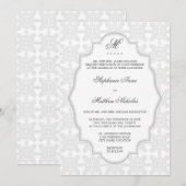 Damask Monogram Silver Gray Wedding Invitation Kaart (Voorkant / Achterkant)