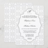 Damask Monogram Silver Gray Wedding Invitation Kaart (Voorkant / Achterkant)