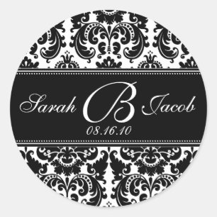 Damask Monogram Sticker- Pas het aan! Ronde Sticker