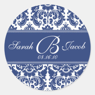 Damask Monogram Sticker- Pas het aan! Ronde Sticker