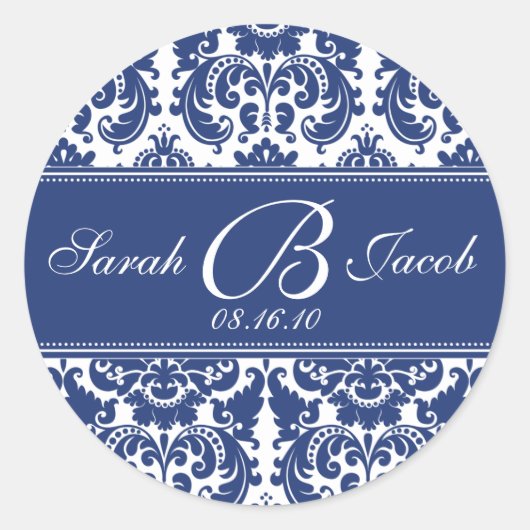 Damask Monogram Sticker- Pas het aan! Ronde Sticker (Voorkant)