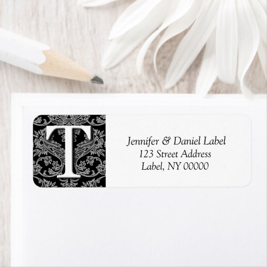 Damask Monogram T-adres Verzendlabels Etiket (Insitu)