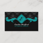 Damask Monogram Teal Visitekaartjes (Voorkant)