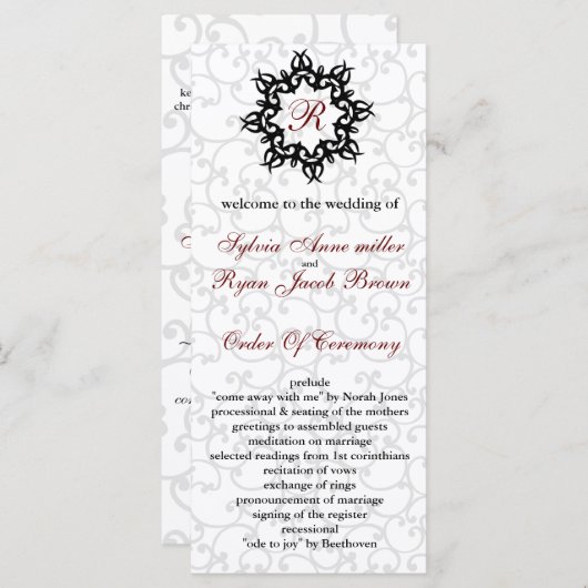 Damask MONOGRAM Trouwprogramma Programmakaart (Voorkant / Achterkant)