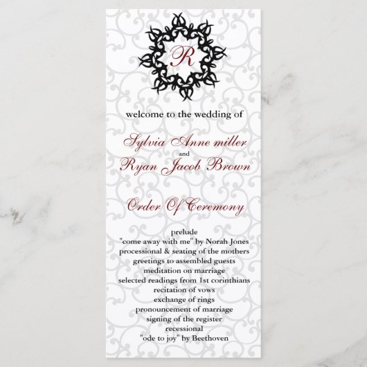 Damask MONOGRAM Trouwprogramma Programmakaart (Voorkant)