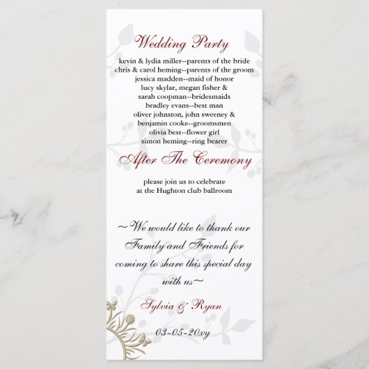 Damask MONOGRAM Trouwprogramma Programmakaart (Achterkant)