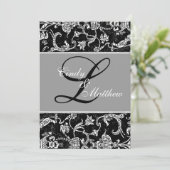 Damask Monogram Uitnodiging (Staand voorkant)