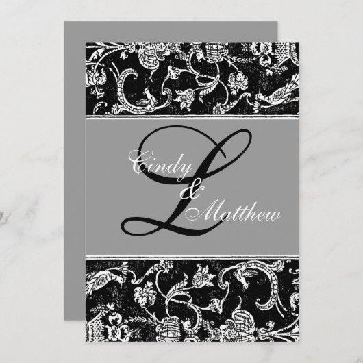 Damask Monogram Uitnodiging (Voorkant / Achterkant)