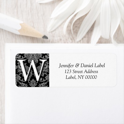 Damask Monogram W Return Address Labels (Insitu)