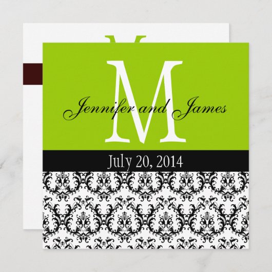 Damask Monogram Weddenschap Apple Green Kaart (Voorkant / Achterkant)