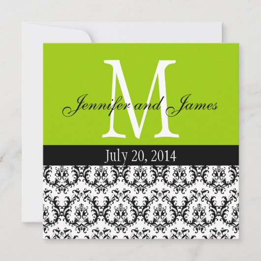 Damask Monogram Weddenschap Apple Green Kaart (Voorkant)