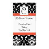 Damask Monogram Weddenschap Wine Label Papaya (Voorkant)