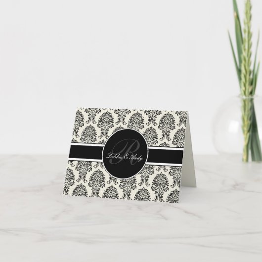 Damask Monogram Wedding Cards Bedankkaart (Voorkant)