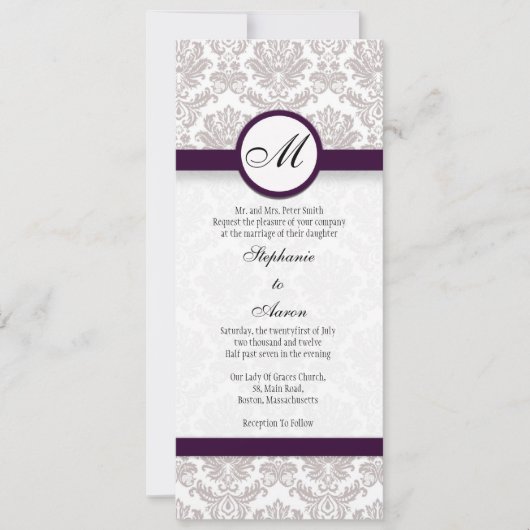Damask Monogram Wedding Invitation for Jennifer Kaart (Voorkant)