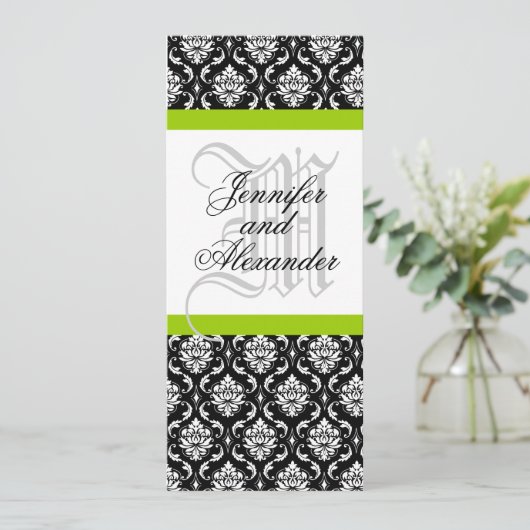 Damask Monogram Wedding Invitation Green Kaart (Staand voorkant)