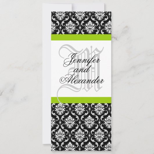 Damask Monogram Wedding Invitation Green Kaart (Voorkant)