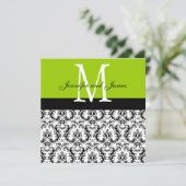 Damask Monogram Wedding Invitations Apple Green Kaart (Staand voorkant)