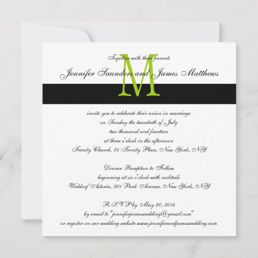 Damask Monogram Wedding Invitations Apple Green Kaart (Achterkant)