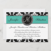 Damask Monogram Wedding Invitations Turquoise Kaart (Achterkant)