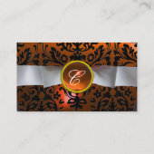 DAMASK MONOGRAM white ribbon black oranje Visitekaartje (Achterkant)