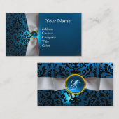 DAMASK MONOGRAM wit lint zwart blauw Visitekaartje (Voorkant / Achterkant)