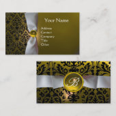 DAMASK MONOGRAM wit lint zwart geel Visitekaartje (Voorkant / Achterkant)